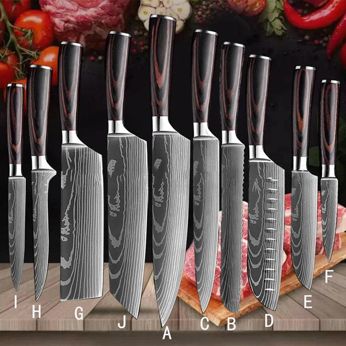 Premium 7CR17 Japanese Laser Damascus Culinary Knife Set - Chef, Santoku, Cleaver, Slicing & Utility Options