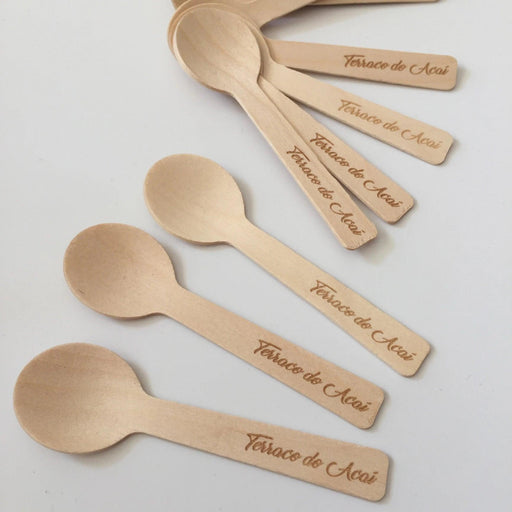 Custom Engraved Birch Wood Mini Spoons - Eco-Friendly Set of 100 for Events