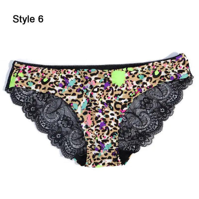 Women’s Leopard Print Lace Trim Seamless Cotton Panties - Breathable Ice Silk Lingerie