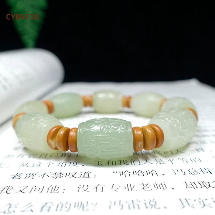 Natural Hetian Jade Lucky Amulet Bracelet