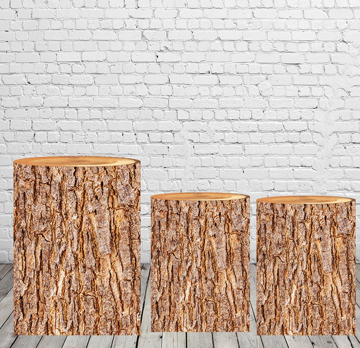 Wood Bark Texture Elastic Fabric Cylinder Covers - Customizable Set for Dessert Table Decor