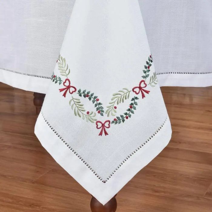 Luxurious Hemstitched Christmas Table Linens: Exquisite Embroidered Collection for an Elegant Dining Experience