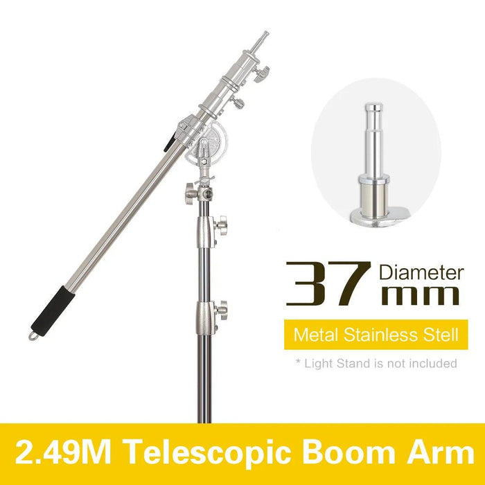 Heavy-Duty 2.49M Stainless Steel Boom Arm Light Stand Kit for Professional Photography