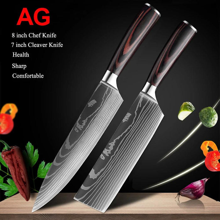 Premium 7CR17 Japanese Laser Damascus Culinary Knife Set - Chef, Santoku, Cleaver, Slicing & Utility Options