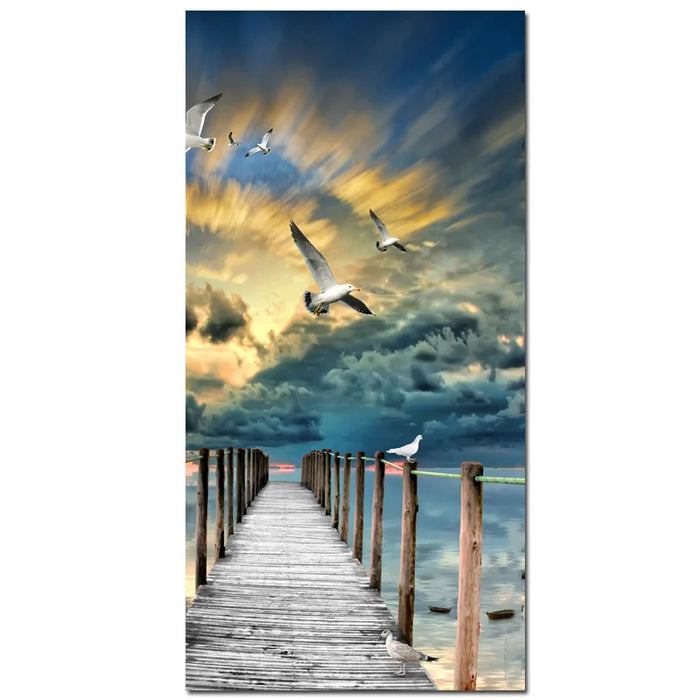 Tranquil Coastal Pier Sea Landscape Canvas Poster