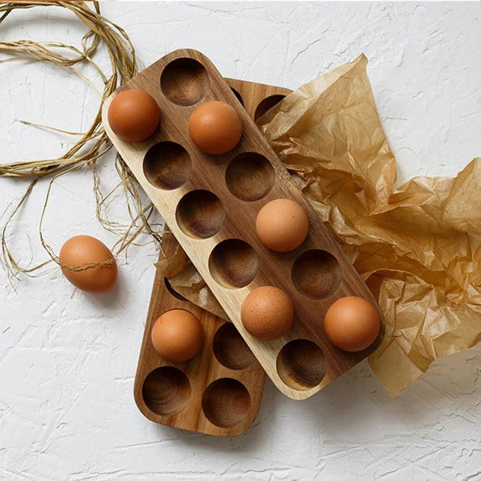 Japanese Acacia Wood Double-Layer Egg Holder - Stylish Refrigerator Organizer for Fresh Eggs