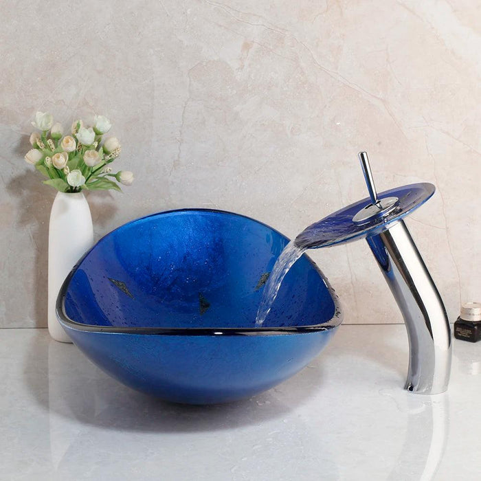 Charming Glass Sink with Waterfall Faucet Ensemble - Stylish Upgrade for Your Bathroom