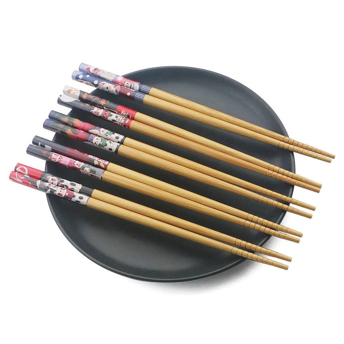 Handcrafted Bamboo Chopsticks Set - 5 Pairs 23.5cm Natural Wood for Sushi and Noodles