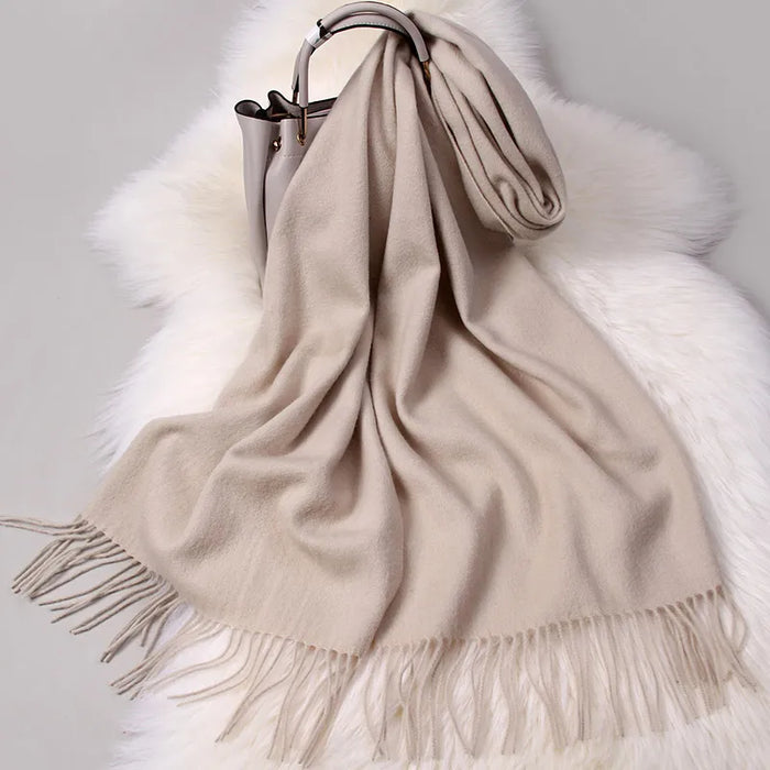 Luxurious Lamb Wool Winter Scarf for Women - Elegant Echarpe Wrap with Tassel