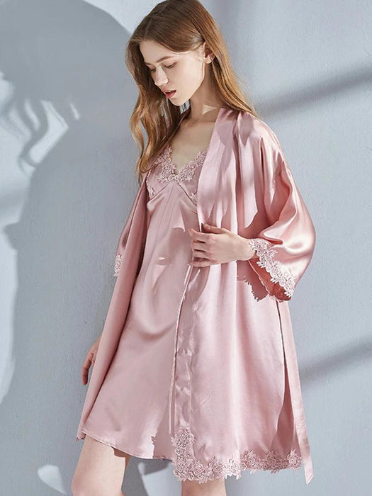 Luxe Lace-Trimmed Silk Nightwear Set for Women