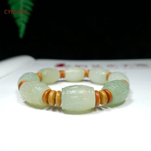 CYNSFJA New Real Certified Natural Hetian Jade Nephrite Men's Amulets Lucky Ball Jade Bracelets Carved High Quality Best Gifts