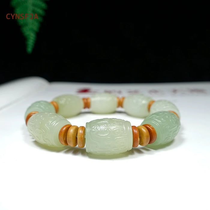 Natural Hetian Jade Lucky Amulet Bracelet