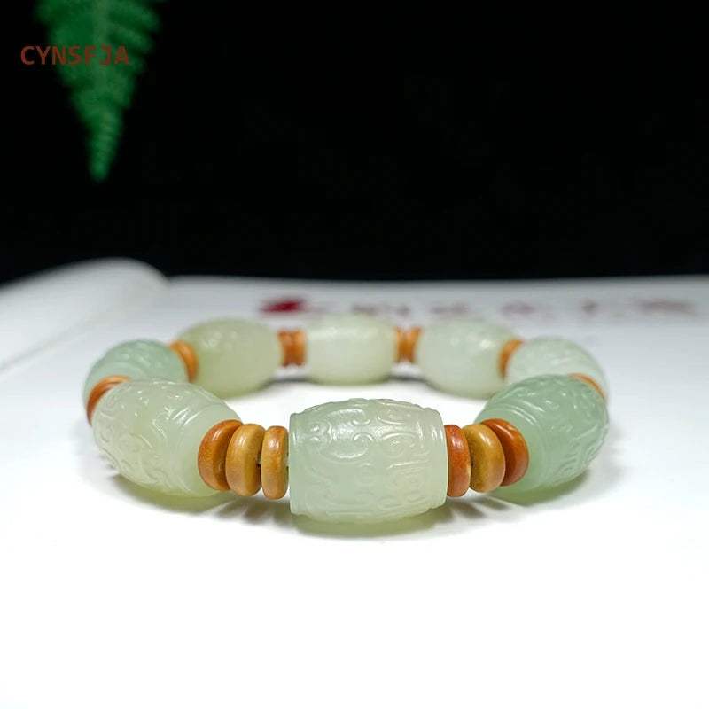 CYNSFJA New Real Certified Natural Hetian Jade Nephrite Men's Amulets Lucky Ball Jade Bracelets Carved High Quality Best Gifts