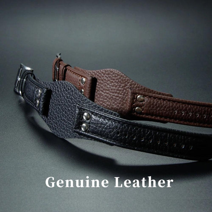 22mm Luxurious Black/Brown Riveted Leather Strap for Fossil Watches