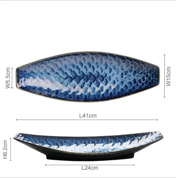 Ceramic Blue Fish Serving Tray - Elegant Centerpiece for Dining Excellence