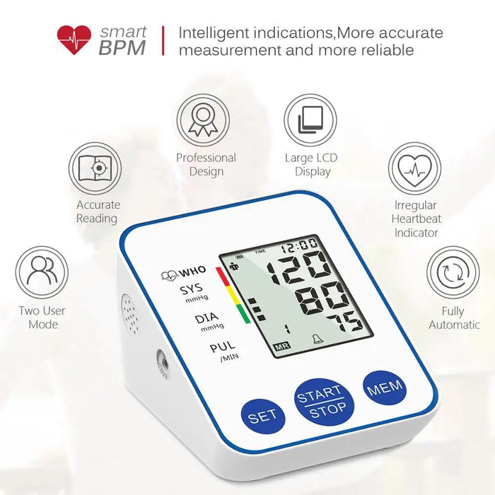 Digital Upper Arm Blood Pressure Monitor Kit with Large LCD Display for Accurate Home Health Monitoring