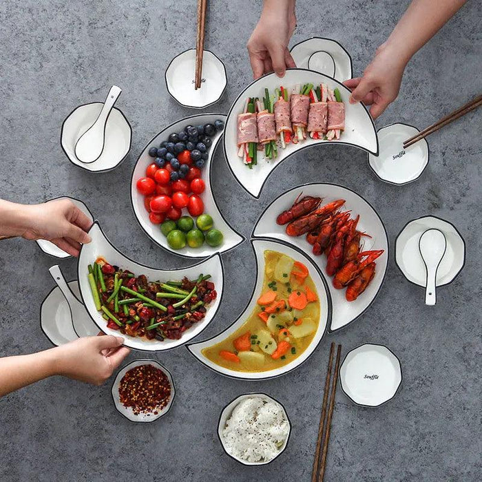 Chic Moon-Inspired White Ceramic Dining Set for Elegant Entertaining