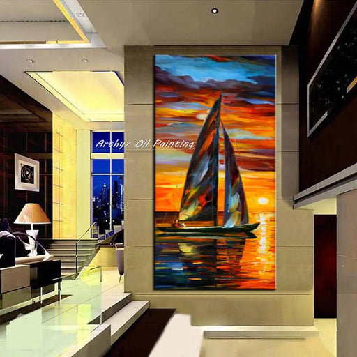 Abstract Boat Oil Painting: Large Handcrafted Artwork to Elevate Your Home's Aesthetic