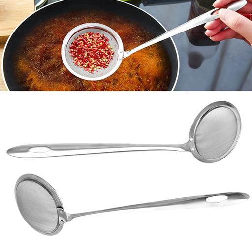 Japanese Stainless Steel Fine Mesh Skimmer Ladle with Extended Handle for Hot Pot Cooking