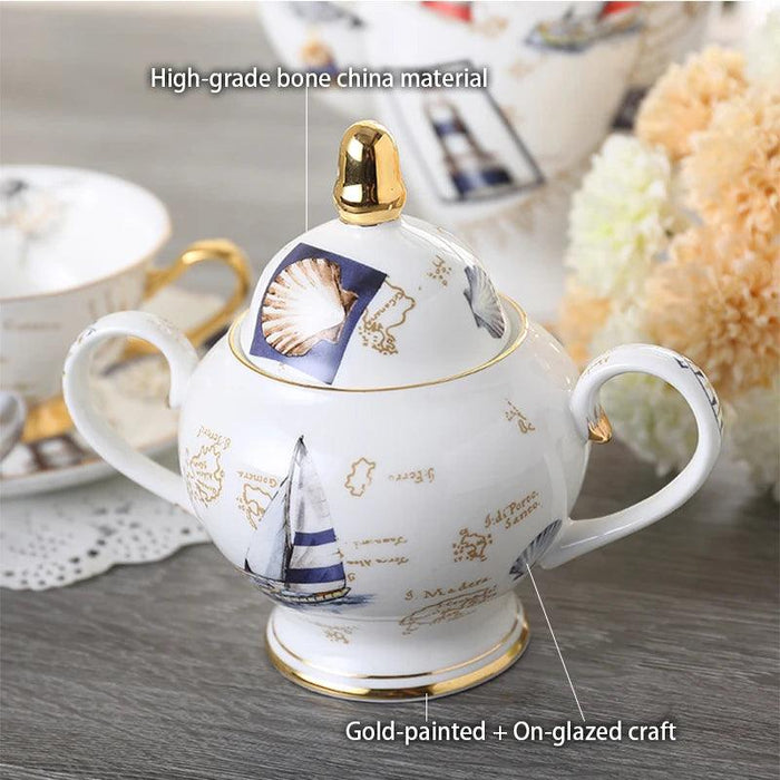 Elegant Bone China Tea and Coffee Service - Premium Porcelain Teapot, Creamer, Sugar Bowl, and Cups for Luxurious Teatime Gatherings