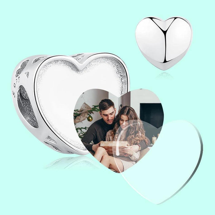 Customizable 925 Sterling Silver Heart Charm with Free Photo Engraving