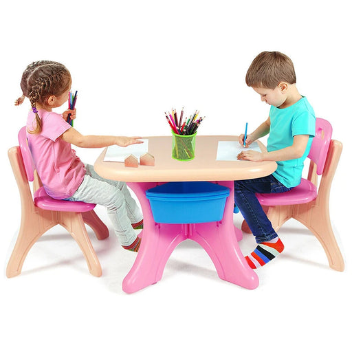 Children's Plastic Table and Chair Set with Storage Bins | Durable PE Material | Colorful Design | Lightweight and Safe Furniture for Kids
