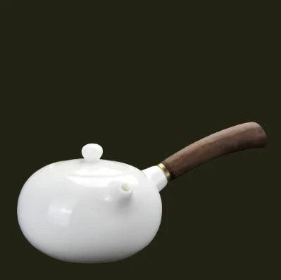 Elegant Suet Jade Porcelain Xishi Kungfu Tea Set with Side Handle Teapot