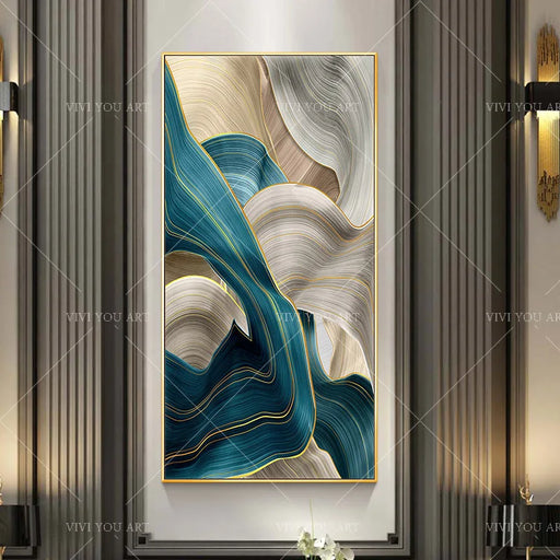 Blue Abstract Landscape Oil Painting - Handcrafted Contemporary Wall Art for Elegant Home Decor