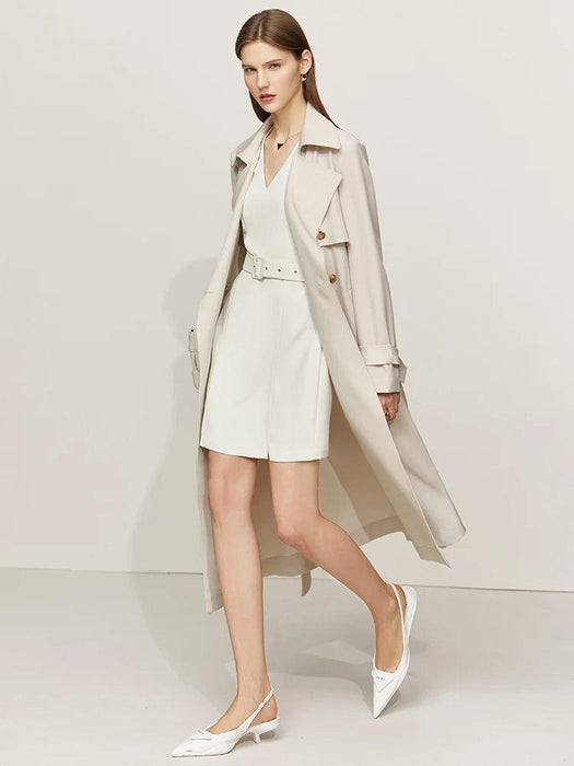 Chic Minimalism Women's Double Breasted Trench Coat with Adjustable Sashes for Office and Everyday Elegance