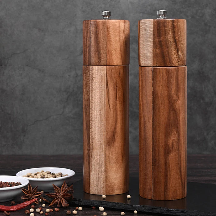 Acacia Wood Salt and Pepper Grinder Set - Premium Seasoning Mill for Culinary Delights