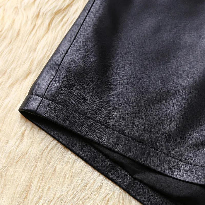 Elegant Black Leather Women's Low Waist Shorts Skirt