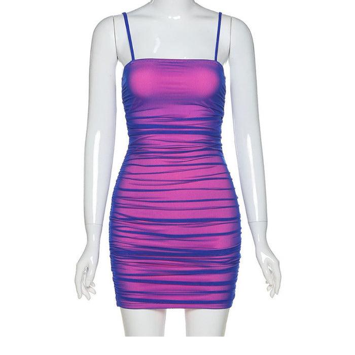 Enchanting Purple Mesh Backless Suspender Dress