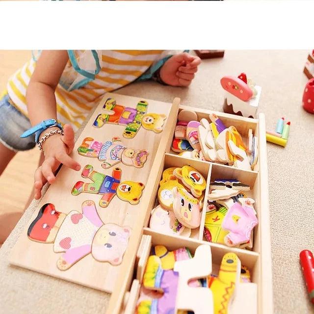 Charming Bear Adventure Dress-Up Wooden Puzzle Set