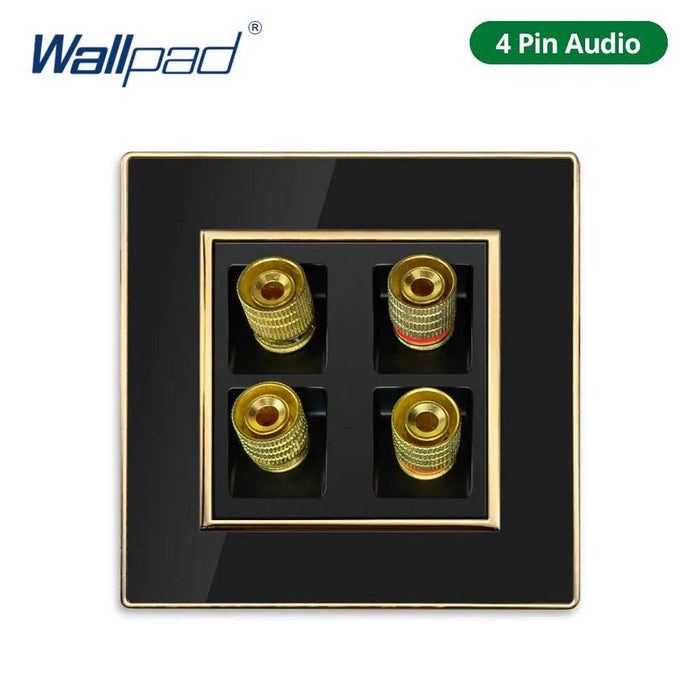 Luxurious Black Acrylic Switch Panel with Gold Accents & Universal Sockets - 220V, Multi-Gang, Modern Design - Illuminated Control Panel with USB Charging Feature