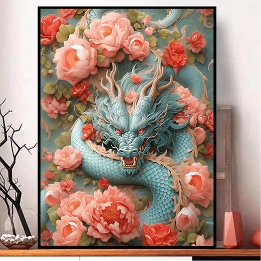 Chinese Dragon Flower 5D Diamond Painting Kit - Complete Square Drills DIY Embroidery Set