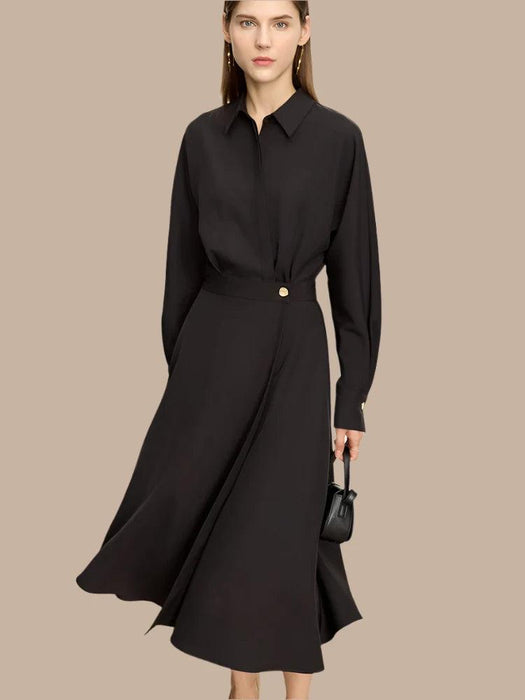 Chic A-Line Long-Sleeve Midi Dress for Women - Essential Autumn Office Wear