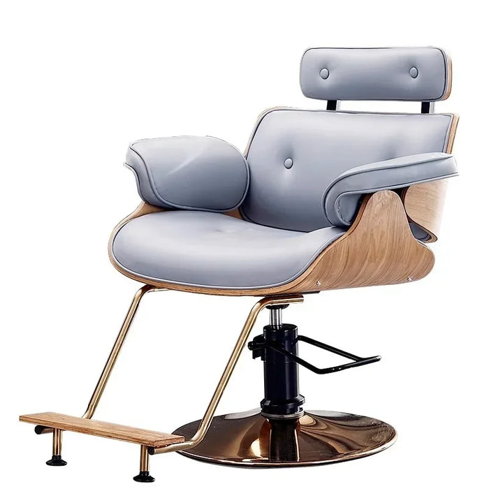 Elegant Walnut Leather Ergonomic Swivel Salon Chair