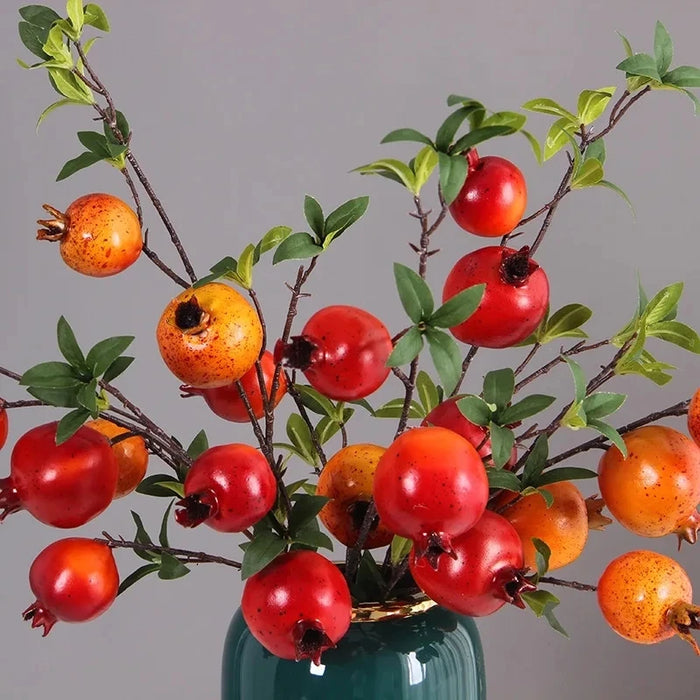 Lush 6-Fruit Faux Pomegranate Branch for Elegant Wedding and Home Decor