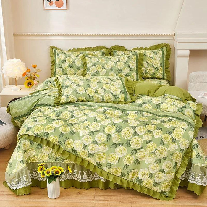 Chic Floral Ruffle Queen Bedding Set