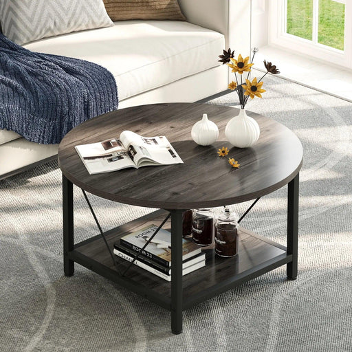 Modern Rustic Round Coffee Table with Generous Storage and Stylish Design