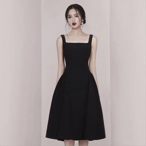 Timeless Elegance Black Silk Midi Dress - Classic Audrey Hepburn Inspired Gown