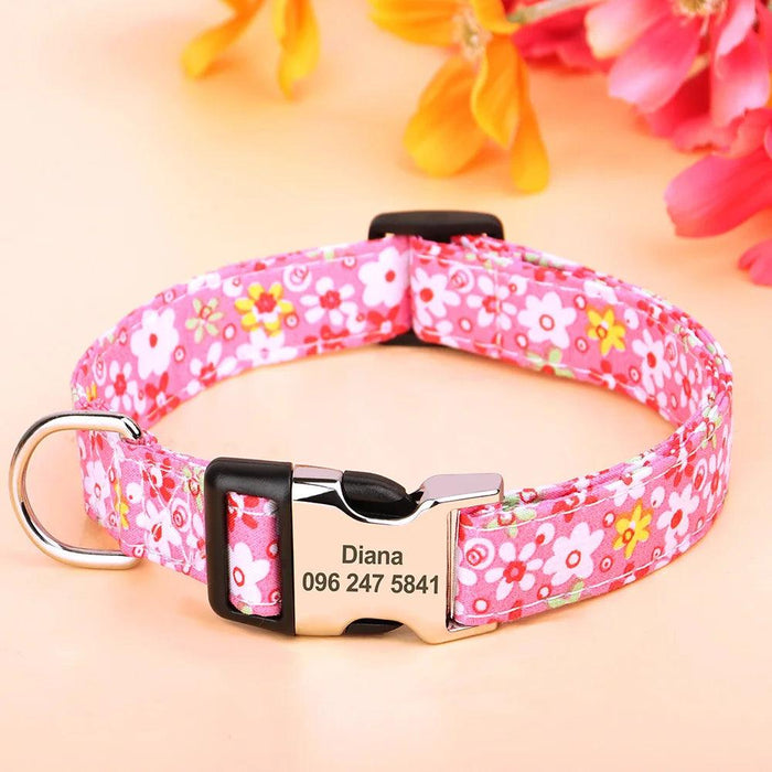 Personalized Floral Nylon Dog Collar - Stylish ID Collars for Dogs of All Sizes