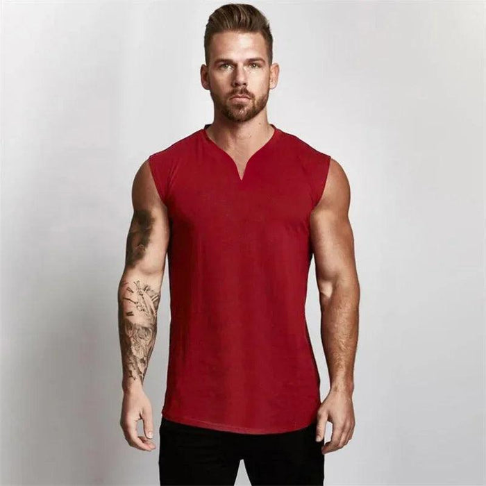 Men's V Neck Cotton Muscle Tank Top - Sleeveless Gym Wear for Bodybuilding and Fitness