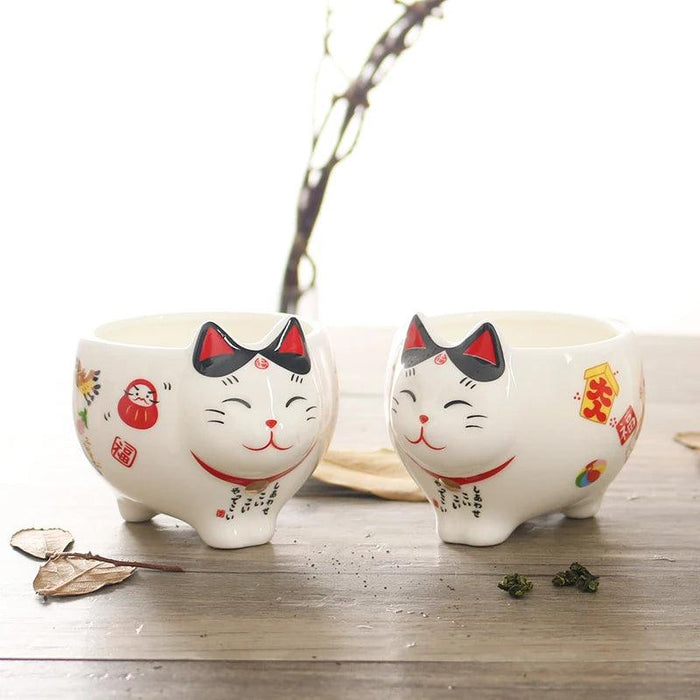 Delightful Japanese Fortune Cat Ceramic Tea Set - Exquisite Teapot and Teacup Ensemble for Tea Lovers