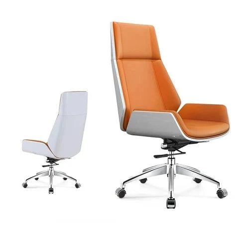 Sleek Nordic Leather Swivel Chair: Ergonomic Luxury for Modern Workspaces