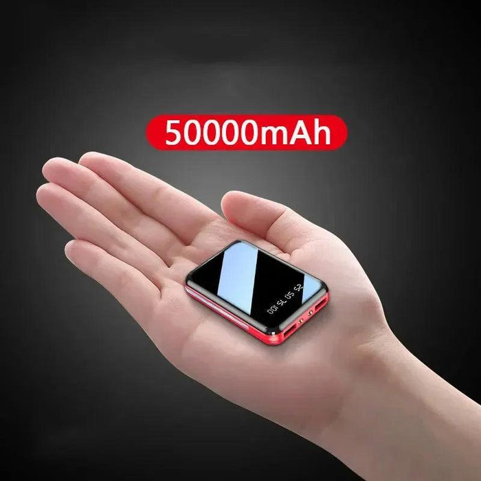 Ultra-Portable 50000mAh Power Bank with LED Mirror Display and Dual USB Ports - Perfect for On-the-Go Charging