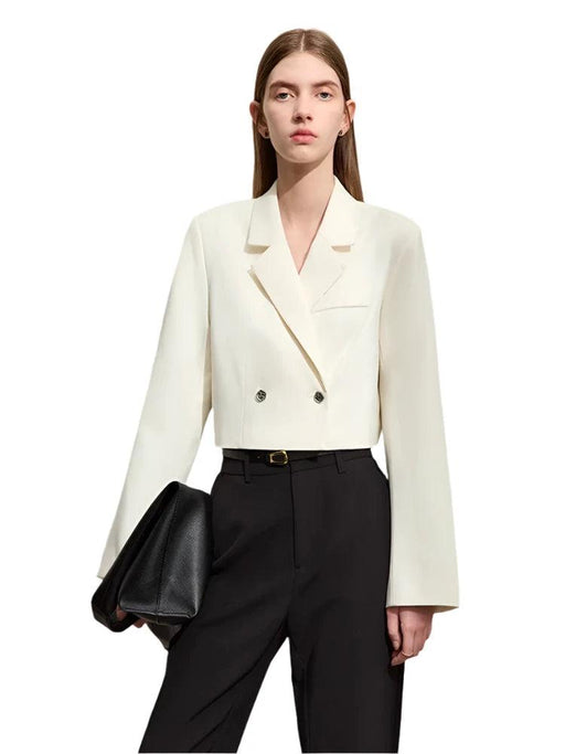 Sophisticated Spring Short Blazer with Structured Shoulder Pads - Chic Professional Outerwear