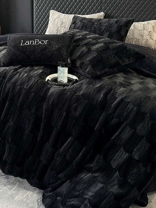 Luxury Black Plush Shaggy Bedding Set - 4 Piece Velvet Duvet Cover Collection