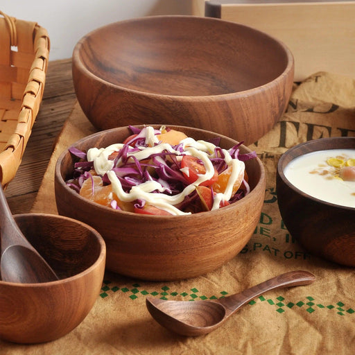 Large Eco-Friendly Acacia Wood Bowl Set for Salads and Fruits - Stylish Serving Solution