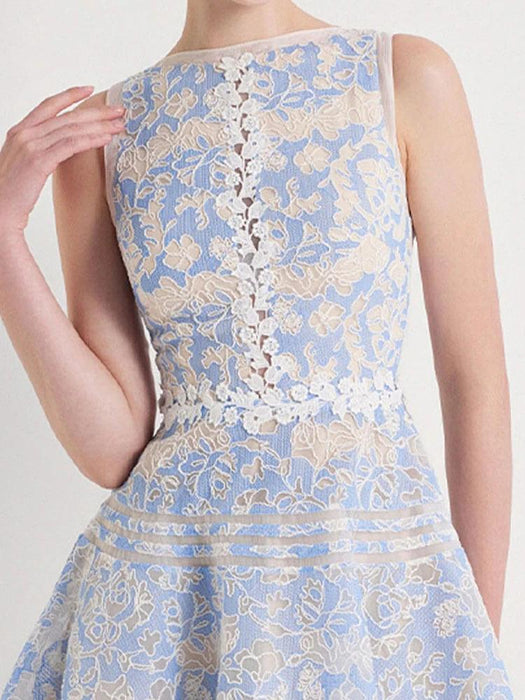 Sleeveless Lace Mini Dress with Hollow Out Embroidery for Women's Summer Events 2024